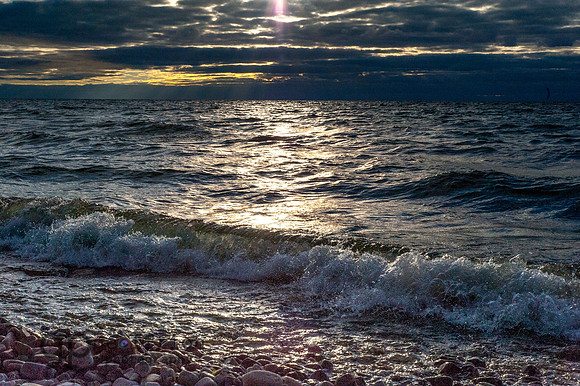 Sunset on Lake Michagan Waves